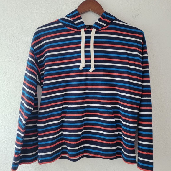 J. Crew Tops - J. Crew Women's Wide Sleeve Navy Striped Mariner Cloth Hoodie Size S Preppy EUC